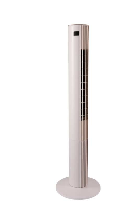 40-inch electric tower cooling fan with golden ring side perspective view