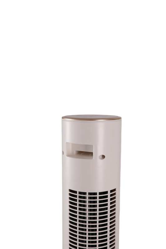 Integrated ergonomic carry handle on the back housing of white tower fan