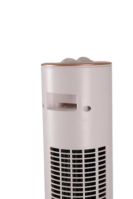 Integrated ergonomic carry handle on the back housing of white tower fan