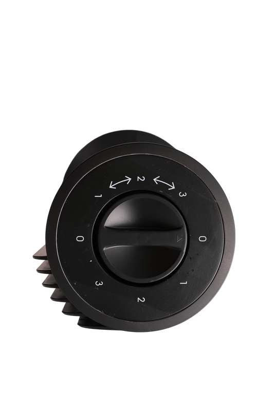 Top-down view of dual turning knobs for speed and oscillation control